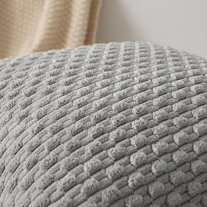 Kevin Textile Euro Sham Pillow Covers 28x28 Inch 2 Packs Soft Boho Striped Corduroy Decorative Throw Pillows for Living Room Couch Bed Sofa Rustic Farmhouse Home Decor 71x71cm Light Grey