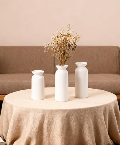 White Ceramic Vase Set of 3 Small Flower Vases for Decor Modern Boho Farmhouse Style Decorative Vases Dried Flowers