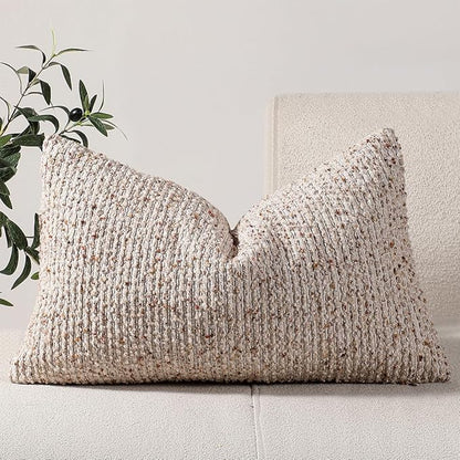 12x20 Beige Lumbar Pillow Cover Textured Boucle Striped Chic Morden Boho Accent Farmhouse Rectangular Decorative Couch Pillow Case for Home Decor Bed Sofa Living Room