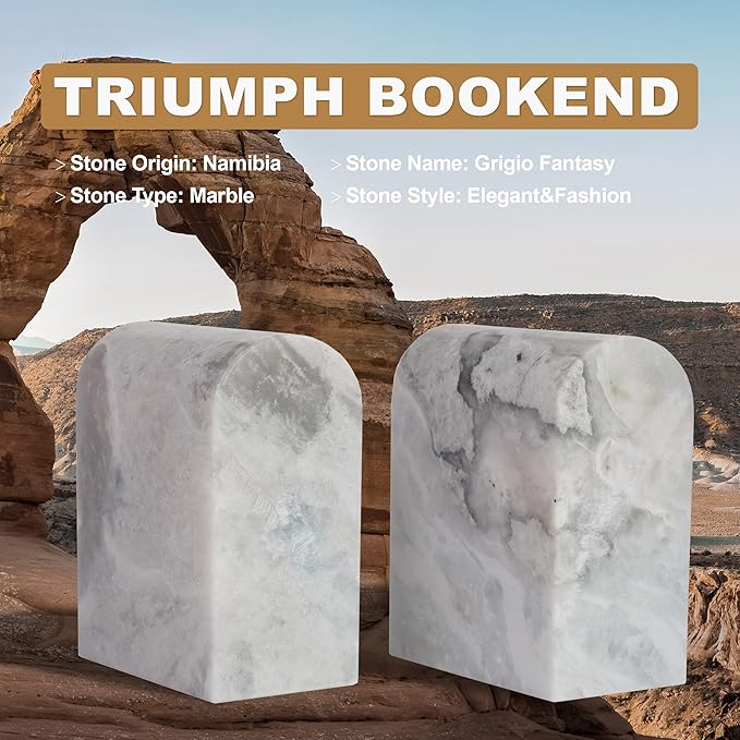 Koville African Natural Marble Bookends for Shelves, Non-Slip Book Ends, 13LBS Ultra Heavy Duty Marble Book Holder Organizer, Apartment Decor for Movies/CD/Video Games