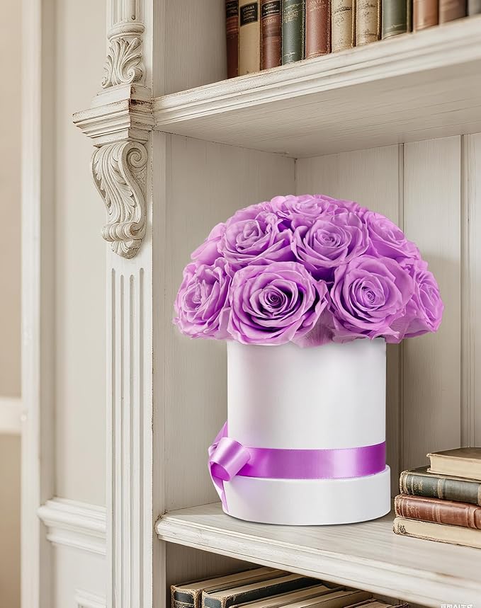 Preserved Roses Dome in a Box, Forever Real Roses Decor, Eternal Flowers for Delivery Prime, Best Gifts Birthday, Wedding, Anniversary, Mother's Day, Christmas for Her, 18-Pieces (Light Purple)