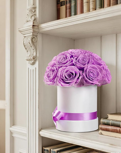Preserved Roses Dome in a Box, Forever Real Roses Decor, Eternal Flowers for Delivery Prime, Best Gifts Birthday, Wedding, Anniversary, Mother's Day, Christmas for Her, 18-Pieces (Light Purple)