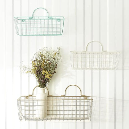 DII Farmhouse Vintage Decor, Wire Wall Basket, Small, Antique White, 2 Piece