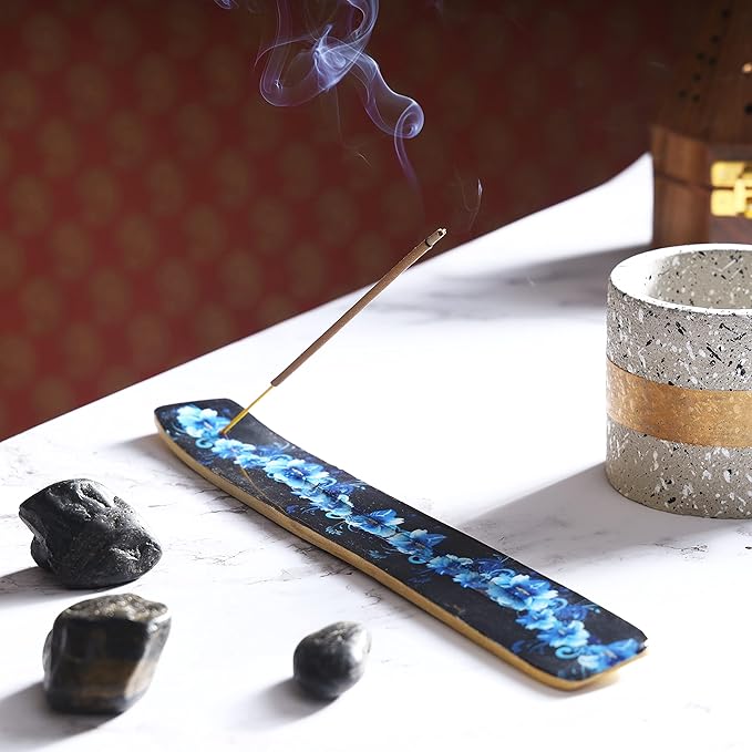 Bless-International Traditional-Handmade-Burner Wooden-Incense-Stick-Holder Ash-Catcher-Stand for-Aromatherapy-Meditation-Yoga (Meditation Time) 10 Inches, Pack of 2