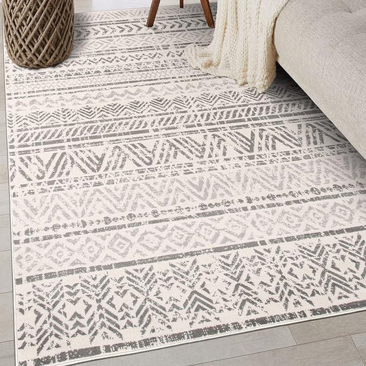 Rugshop Geometric Boho Area Rug – Gray Tribal Pattern, Perfect for Living Room, Bedroom, Dining Room, 4' x 6'