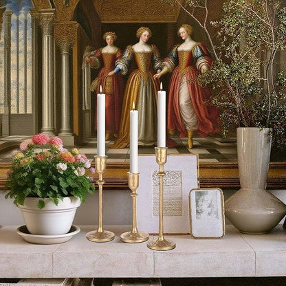 Antique Brass Iron Taper Candle Holder - Set of 3 Decorative Candle Stand, Candlestick Holder for Wedding, Dinning, Party