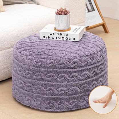 Pouf Ottoman Stuffed 20x20x12 Inches Floor Pouf Plush Fiber Ottoman Foot Rest Under Desk Foot Stool for Living Room Bedroom (Purple)
