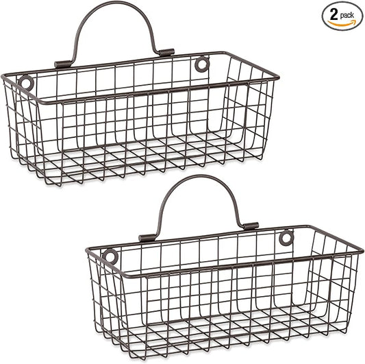 DII Farmhouse Vintage Décor, Wire Wall Basket, Small, Bronze, 2 Piece