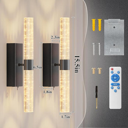 camuucci Battery Operated Black Wall Sconces Set of 2 Rechargeable Battery Powered Wall Light with 18000mAh Indoor Not Hardwired Dimmable Wall Lamp Fixtures for Bedroom Living Room 15.3 Inches