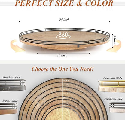 24" Lazy Susan Oak Wood Turntable Organizer for Cabinet, Farmhouse Round Wooden Large Lazy Susan Organization and Storage for Dining Table, Pantry, Kitchen, Countertop, Cupboard, Home Decor