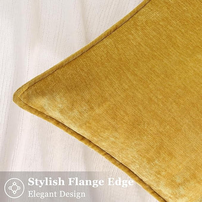 decorUhome Spring Couch Throw Pillow Covers 20x20 Set of 2, Decorative Soft Velvet Neutral Chenille Pillow Covers with Elegant Design for Sofa Bed Living Room Home Decor, Mineral Yellow