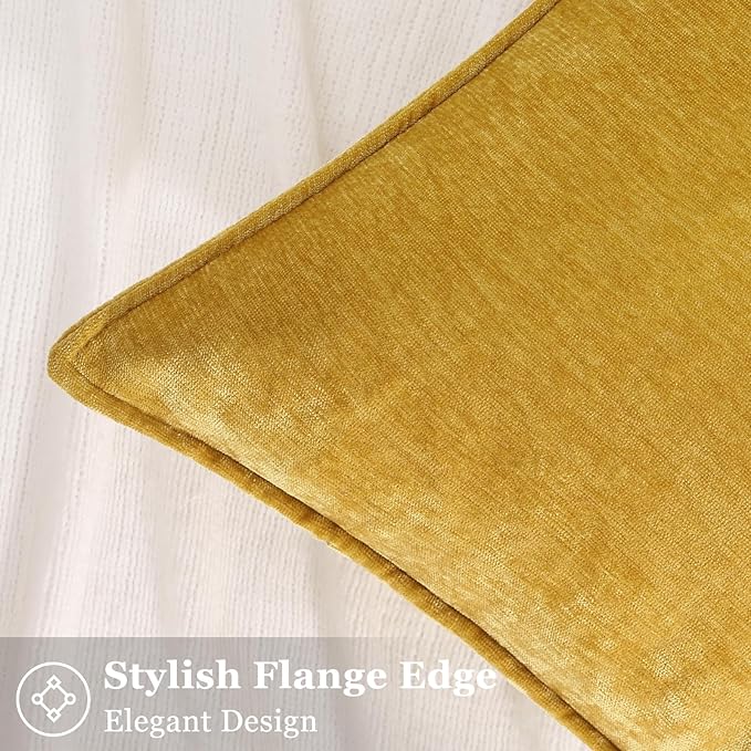 decorUhome Spring Couch Euro Sham Throw Pillow Covers 26x26 Set of 2, Decorative Soft Velvet Neutral Chenille Pillow Covers with Elegant Design for Sofa Bed Living Room Home Decor, Mineral Yellow