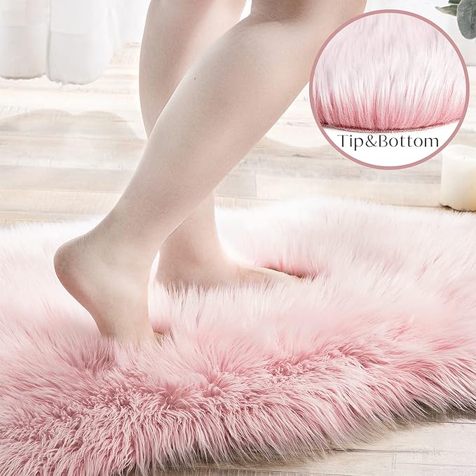 Ashler faux fur rug, Fluffy Shaggy Area Rug Ultra Soft 2 x 3 Feet Sheepskin Fur Rug, Frosted Bottom Pink Fuzzy Rug Machine Washable Shag Rug, Nursery Decor Throw Rugs for Bedroom, Living Room