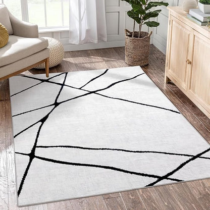 YIHOUSE 5x7 Washable Living Room Rug - Modern Abstract Black and White Area Rug Non-Slip for Bedroom Home Office (Geometric, 5'x7'ft)