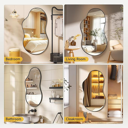 Hasipu Irregular Wall Mirror - 35"x20" Asymmetrical Mirror, Modern Decorative Mirrors for Living Room, Entryway, Hallway, Bathroom, Bedroom,Wall Mounted Home Decor (Black)