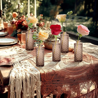Bud Vases,6 Pcs Glass Vase Small Amber Bud Vases for Centerpieces, Vintage Vase for Centerpieces, Rustic Wedding, Home, Table Decor (Amber)
