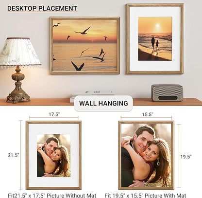 Heimlove 16x20 Picture Frame,16 x 20 Solid White Oak Photo Frame Matted to 11x14 with Tempered Glass,16"x20" Handcrafted wood Poster Frame,Vertical or Horizontal Wall Hanging Display,1 Pack