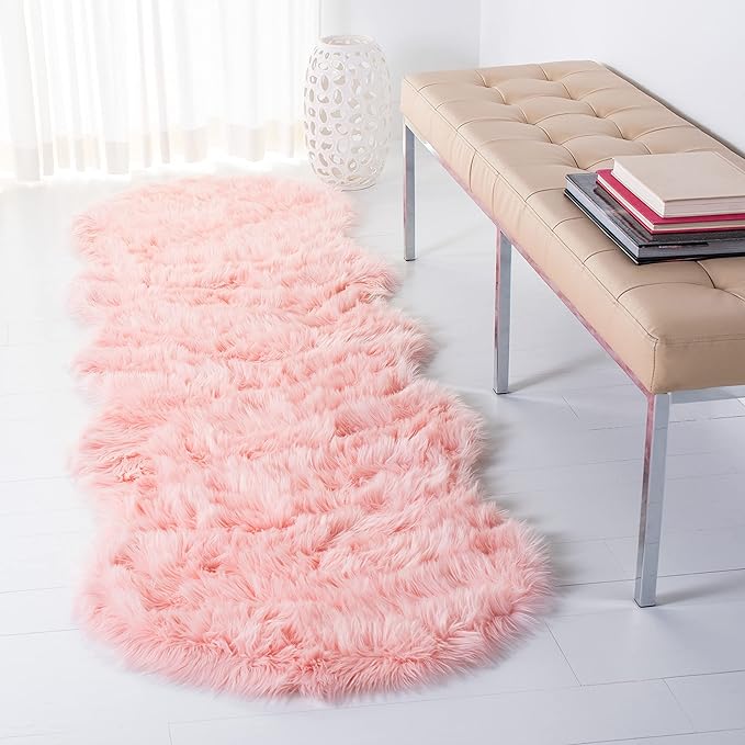 SAFAVIEH Faux Sheep Skin Collection Runner Rug - 2'6" x 6', Pink, Silken Glam Design, Non-Shedding & Easy Care, 2.35-inch Thick Ideal for High Traffic Areas in Living Room, Bedroom (FSS115G)