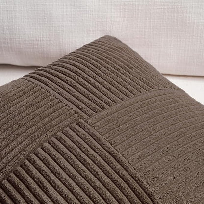 Fancy Homi 2 Packs Dark Brown Big Decorative Throw Pillow Covers 24x24 Inch for Living Room Couch Bed, Farmhouse Boho Home Decor, Soft Corss Corduroy Patchwork Accent Square Cushion Case 60x60 cm