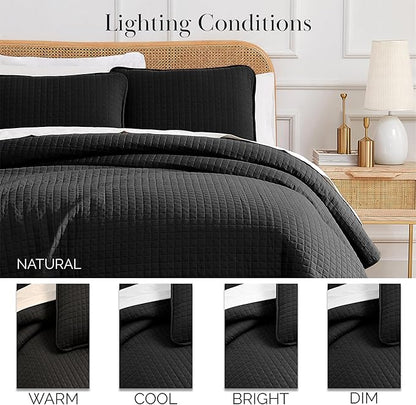 Southshore Fine Living, Inc. Oversized King Quilt Bedding Set, Soft Microfiber, Stain and Pet Hair Resistant Bedding Coverlet, King Size Quilt Set w/2 Pillow Shams, Black