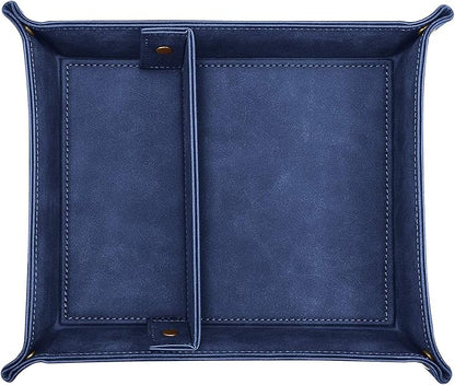 SITHON Valet Tray Desktop Storage Organizer, Removable 2 Compartments Catchall Tray Bedside Vanity Nightstand Caddy Holder Desk Storage Plate, Dark Blue
