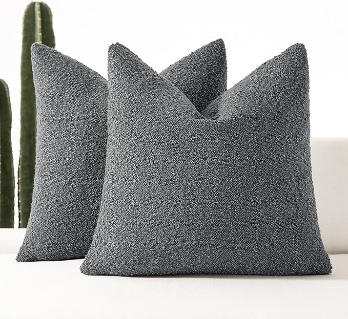 Boucle Decorative Throw Pillow Covers for Couch Set of 2, 20x20 inches, Charcoal