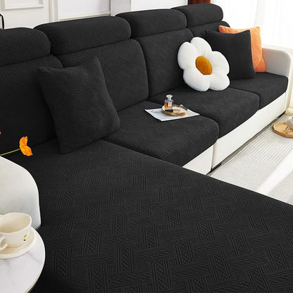 hyha Individual Couch Cushion Covers, Stretch Magic Sofa Seat Cushion Covers Washable, Dog Couch Sofa Slipcover for Pets, Kid with Elastic Bottom(3PC, Black)
