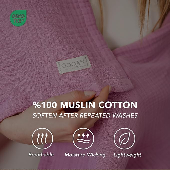 Goqan Muslin Blanket King Size 90x108 – 100% Turkish Cotton 4 Layer Boho Muslin Blanket for Adults, Four Season, Lightweight and Thin, Soft, Breathable for Bed, Couch - Pink