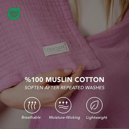 Goqan Muslin Blanket King Size 90x108 – 100% Turkish Cotton 4 Layer Boho Muslin Blanket for Adults, Four Season, Lightweight and Thin, Soft, Breathable for Bed, Couch - Pink