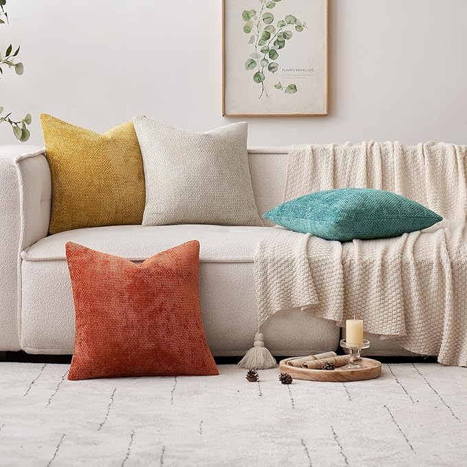 MIULEE Pack of 2 Couch Throw Pillow Covers 20x20 Inch Aqua Green Modern Boho Accent Decorative Pillow Covers Soft Chenille Farmhouse Cushion Covers for Home Decor Bed Sofa Living Room