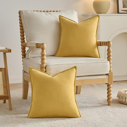 FUTEI Mustard Yellow Chenille Throw Pillow Covers 12x20 Inch Set of 2,Edges Double-Stitched Lumbar Pillow Cases,Modern Home Decor for Couch Living Room