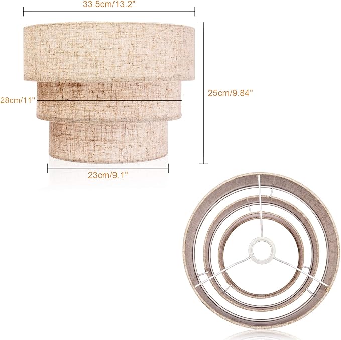 EDISLIVE 3-tier Drum Linen Lamp Shade for Pendant Lamp Floor Lamp Chandelier Replacement Shade Clip on Bulb Classic Round Lampshade Cover Only