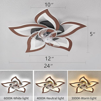 Ceiling Fan with Lights Remote Control, Wooden Geometric Color 6 Speeds Low Profile Flush Mount Ceiling Fan with Light for Kitchen Bedroom Living Room
