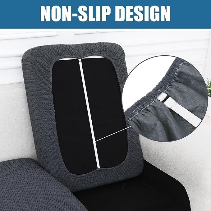 Smiry Waterproof Couch Cushion Covers, Stretch Jacquard Sectional Couch Covers, L Shape Chaise Lounge Sofa Slipcover, Washable Elastic Furniture Protector for Pets, Kid (Medium, Dark Grey)
