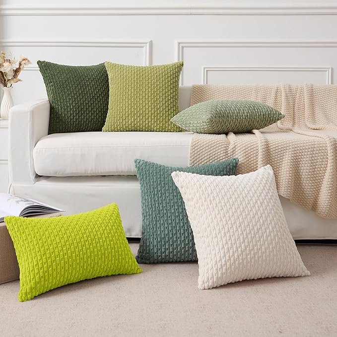 Kevin Textile Decorative Pillow Covers Set of 2 Striped Plush Corduroy Pillows Pillowcases Boho Home Decor Cushion Covers for Couch Sofa Bed Living Room 26x26 Inch, Christmas Green