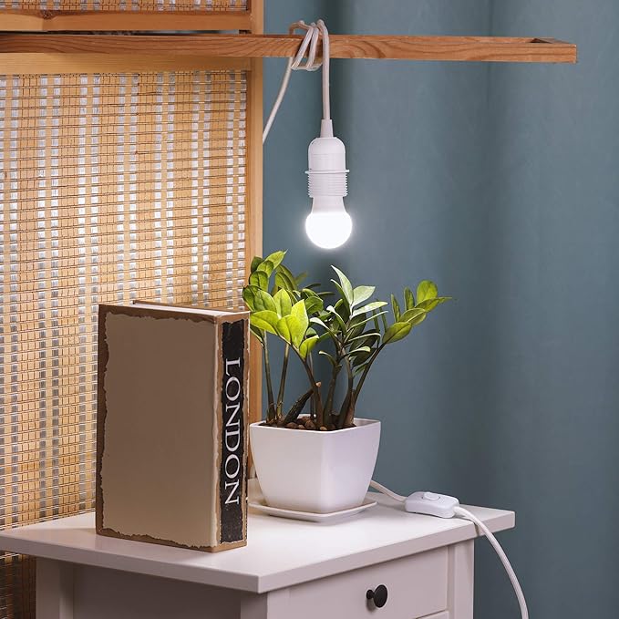 kwmobile Plug-in Light Cord - 20ft Long Fabric Pendant Lamp Cable with Plug, E26 Socket - for Hanging DIY Ceiling Lighting - White