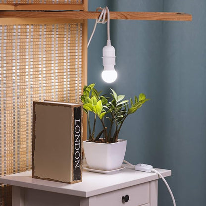kwmobile Plug-in Light Cord - 20ft Long Fabric Pendant Lamp Cable with Plug, E26 Socket - for Hanging DIY Ceiling Lighting - White