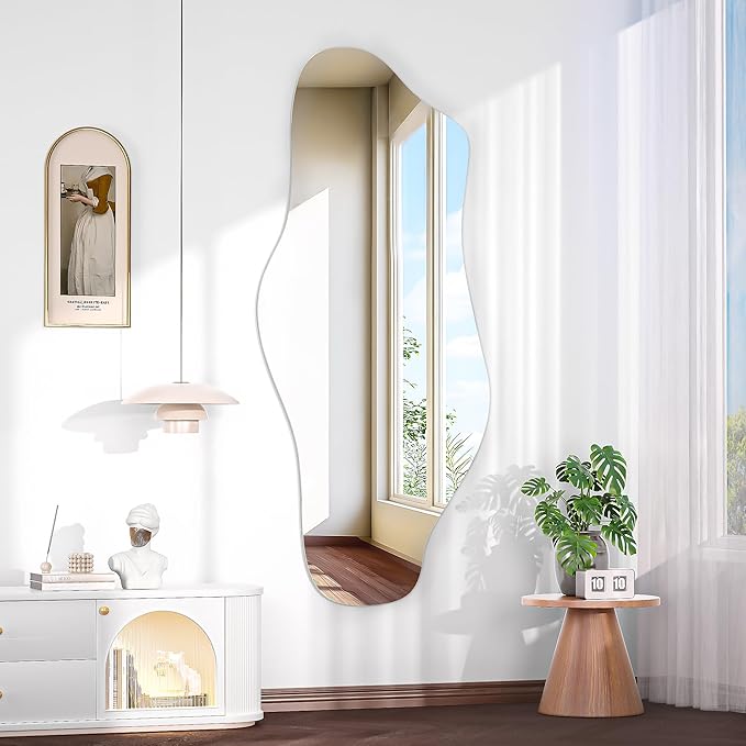 Hasipu Irregular Wall Mirror, 48"x22" Asymmetrical Frameless Mirror, Modern Decorative Mirrors for Living Room, Entryway, Hallway, Bathroom, Bedroom,Wall Mounted Home Decor