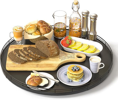 16" Oak Wooden Lazy Susan Turntable for Dining Table, Large Round Lazy Susans Organizer for Kitchen Countertop, Tabletop 360°Rotating Tray for Spice Organization and Storage Black Home Decor
