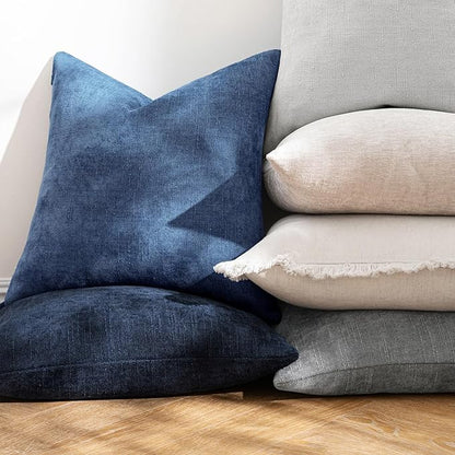 MIULEE Pack of 2 Decorative Throw Pillow Covers Soft Chenille Throw Pillows Solid Textured Cushion Covers for Couch Sofa Bedroom Living Room 18x18 Inch, Navy Blue