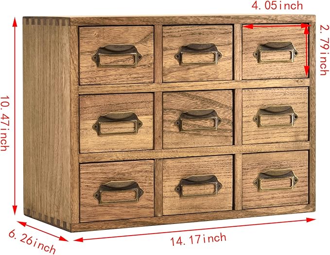 KIRIGEN Wooden Desk Storage Cabinet 9 Drawers Mini Chest with Metal Handles Desktop Organizer Storage Box for Home Office Dark Brown(9CG-DBR)