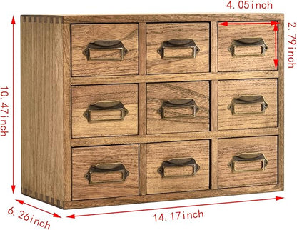 KIRIGEN Wooden Desk Storage Cabinet 9 Drawers Mini Chest with Metal Handles Desktop Organizer Storage Box for Home Office Dark Brown(9CG-DBR)