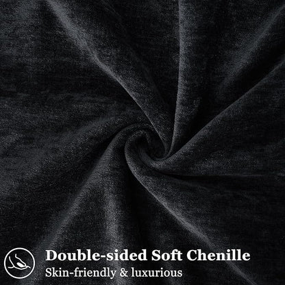 decorUhome Spring Couch Euro Sham Throw Pillow Covers 22x22 Set of 2, Decorative Soft Velvet Neutral Chenille Pillow Covers with Elegant Design for Sofa Bed Living Room Home Decor, Black