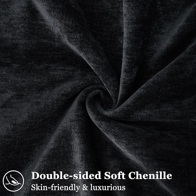 decorUhome Spring Couch Throw Pillow Covers 16x16 Set of 2, Decorative Soft Velvet Neutral Chenille Pillow Covers with Elegant Design for Sofa Bed Living Room Home Decor, Black