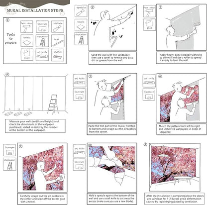 AFZEVEB-Pink Flower Wallpaper Natural Landscape Floral Wall Mural for Bedroom 114"x74"(Not Peel and Stick)