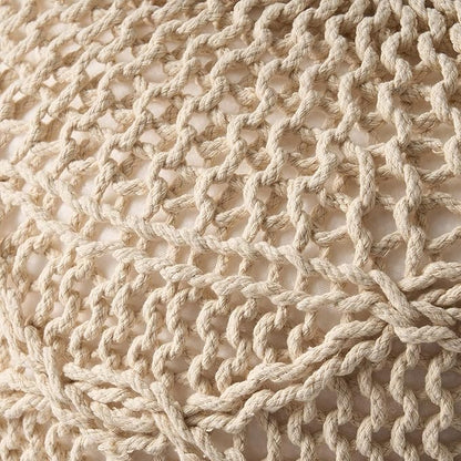 Knitted Cotton Round Pouf - 20x20, Modern Design, Soft Cotton, No Assembly, Porch Ottoman for Living Room, Gray, Ivory (Pouf - Ivory)