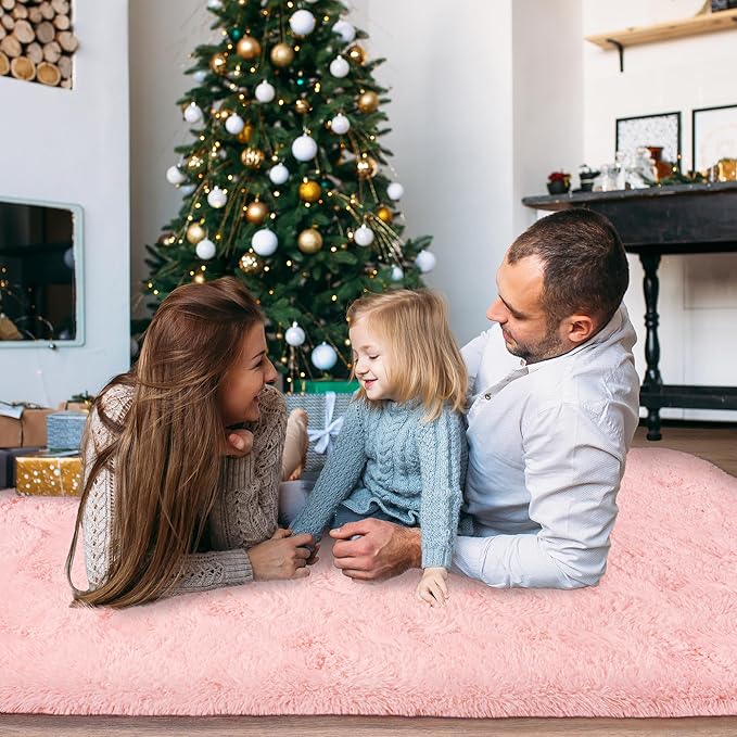 Ultra Fluffy Area Rugs for Living Room Bedroom, 6x9 Fuzzy Large Living Room Rugs, Thick Shag Rug for Dorm, Soft Non Slip Kids Girls Boys Rug for Home Decor Aesthetic, Pink