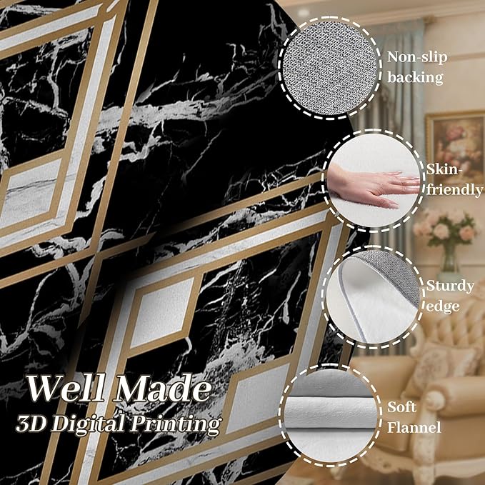 Diamond Geometric Print Area Rug for Bedroom, 4x12ft, Modern Black White Marble Home Decor Carpet, Durable Soft Cozy Non Slip Rug, Breathable Non Shedding Mats for Front Porch