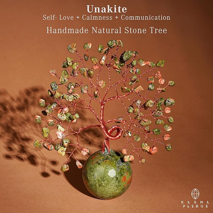Crystal Tree of Life Home and Office Decor Gifts for Women, Unakite Chakra Healing Stones Feng Shui Bonsai Tree for Positive Energy, Money, Good Luck, Christmas Decor, Birthday Gifts for Mom