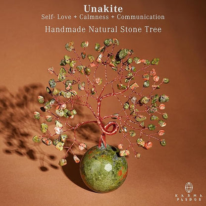 Crystal Tree of Life Home and Office Decor Gifts for Women, Unakite Chakra Healing Stones Feng Shui Bonsai Tree for Positive Energy, Money, Good Luck, Christmas Decor, Birthday Gifts for Mom